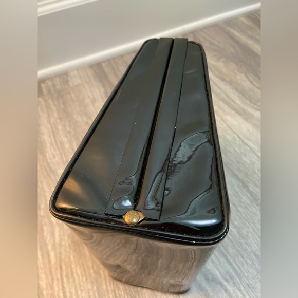 Vintage Evening Black Patent Vinyl Top Handle Handbag Purse, Bamboo Handle - Picture 11 of 11